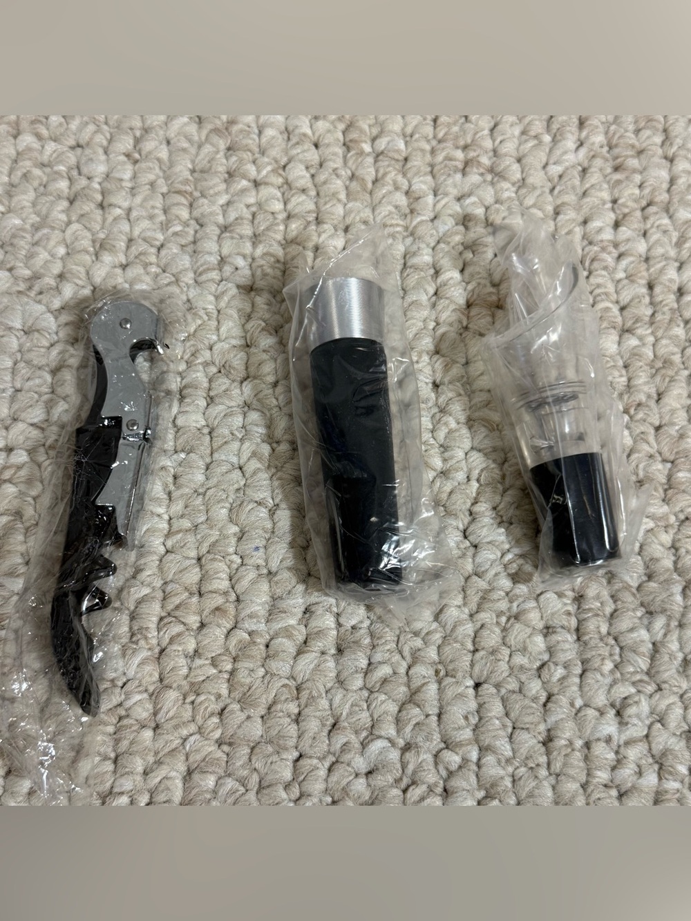 Wine Accessory Set with Black and Silver Components